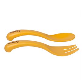 [I-BYEOL Friends]  Baby Self Spoon and Fork Yellow _ Toddler and Kids, Toddler Utensils, Microwave Dishwasher Safe, BPA Free, Made in Korea